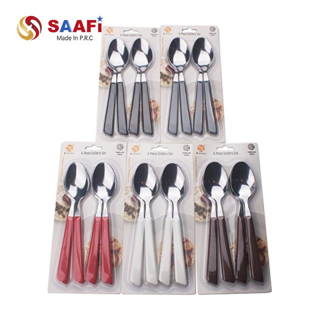 4 Piece Stainless Steel Spoons Set with Plastic Handles – Blister Card Cutlery Set for Home & Kitchen