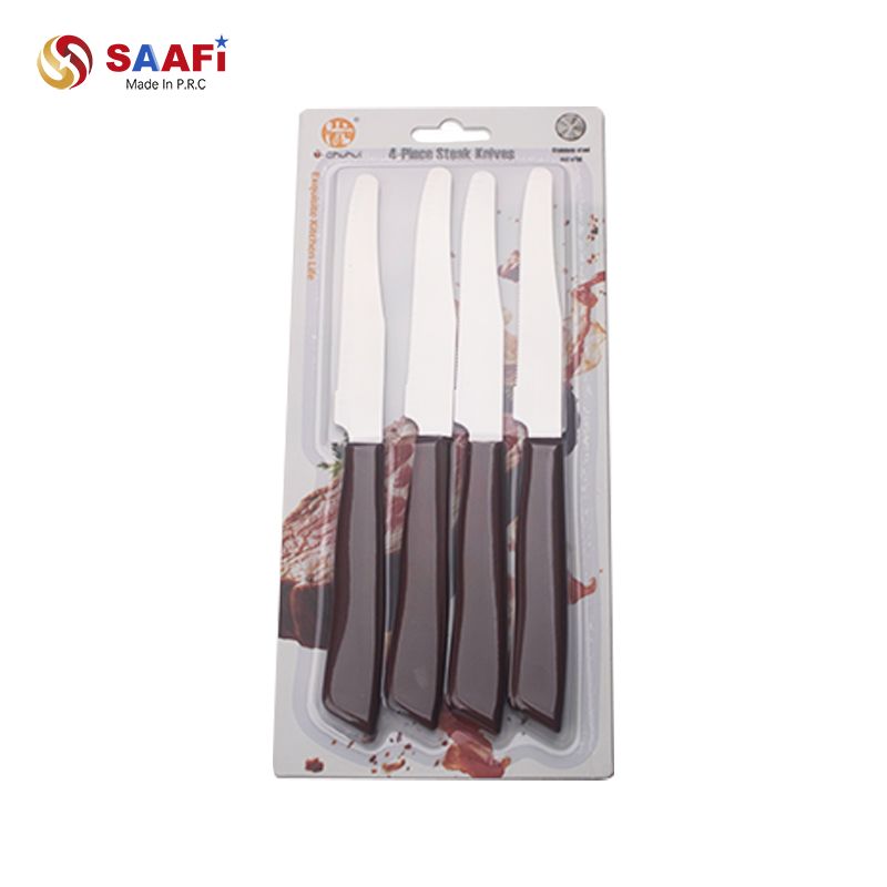 4PCS Plastic Handle Steak Knife Set – Serrated Stainless Steel Table Knives for Kitchen & Restaurant Use