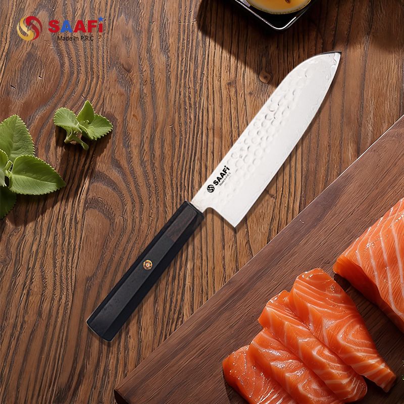 Hammered Chef Knife with Wooden Handle – Japanese Style Stainless Steel Multipurpose Kitchen Knife