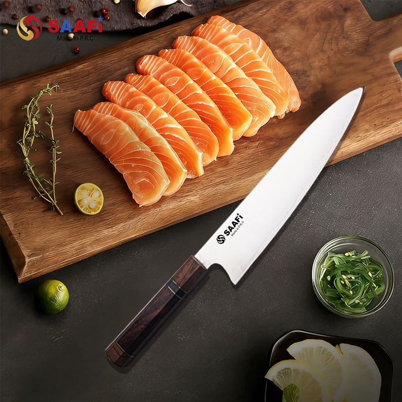 Hammered Santoku Knife with Wooden Handle – Multipurpose Japanese Style Kitchen Knife for Precision Cutting