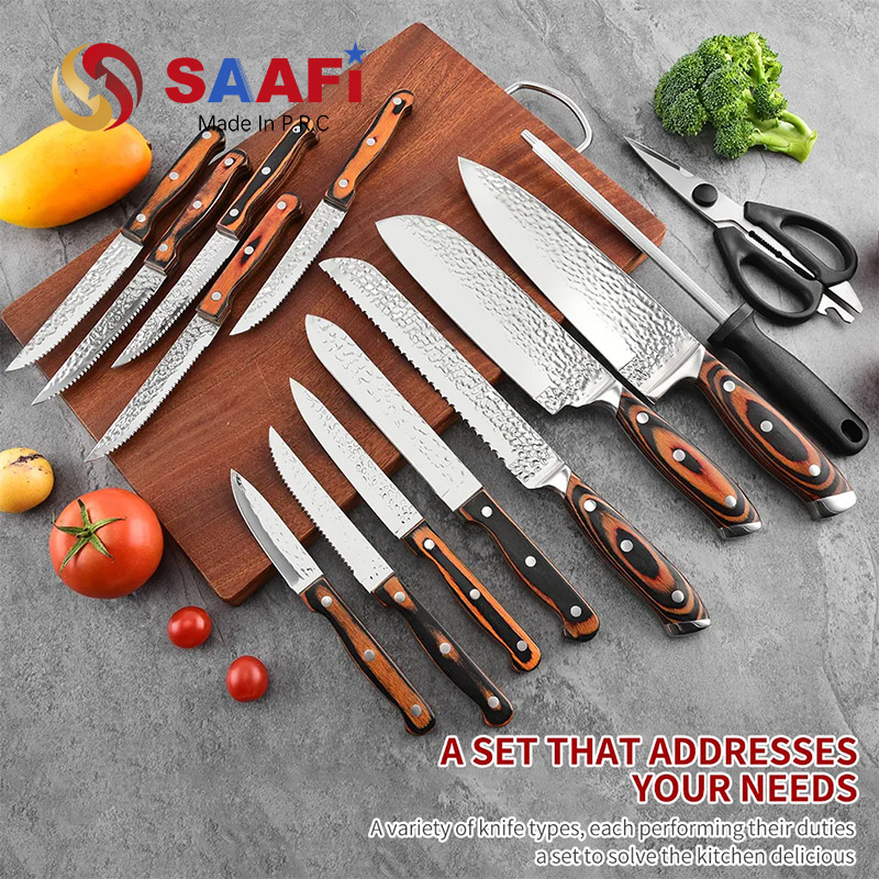 Kitchen Knives Chef with Red Colored Wooden Handle