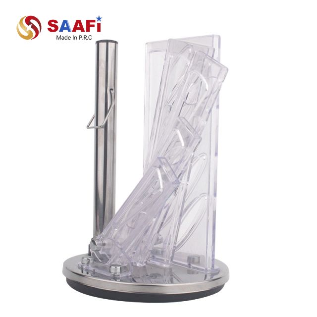 Stainless Steel Rotating Knife Block with Transparent Acrylic Slots