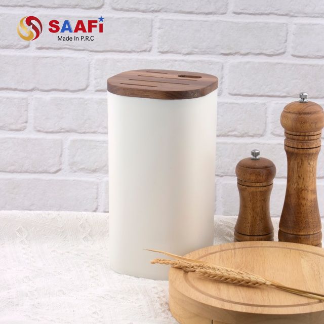 Modern Knife Block with Wooden Top – Sleek Countertop Knife Holder for Safe And Organized Storage