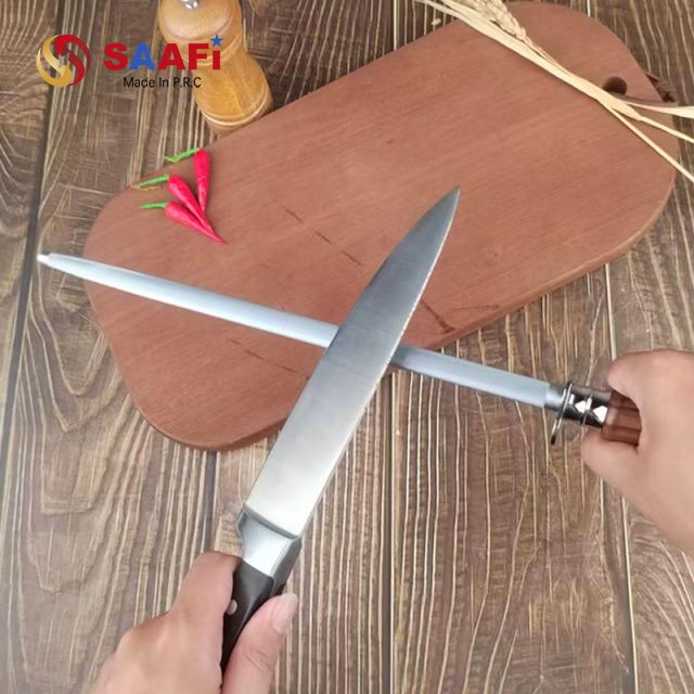 Premium Wooden Handle Honing Steel – Professional Stainless Sharpening Rod for Chef Knives