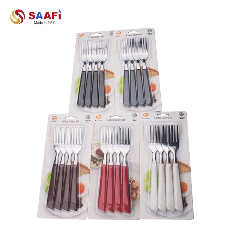 4-Piece Stainless Steel Fork Set with Plastic Handle | Household Cutlery for Kitchen & Dining
