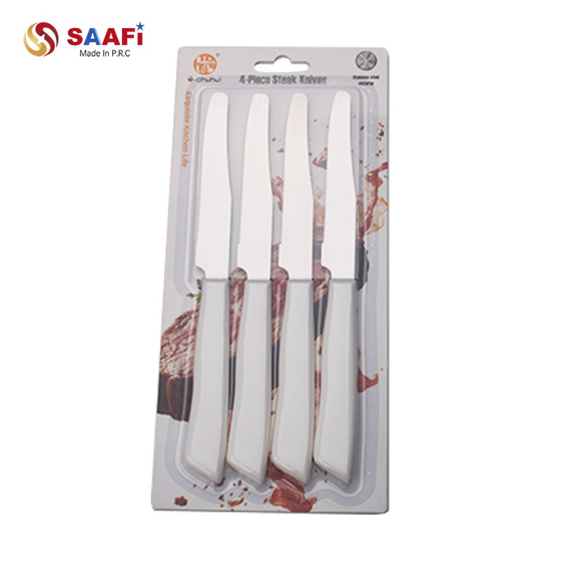 4PCS Plastic Handle Steak Knife Set – Serrated Stainless Steel Table Knives for Kitchen & Restaurant Use