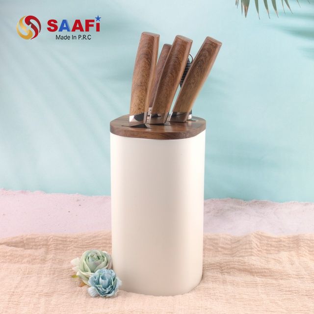Modern Knife Block with Wooden Top – Sleek Countertop Knife Holder for Safe And Organized Storage