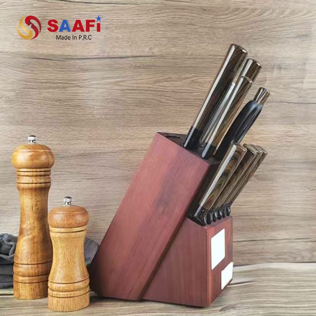 Wooden Knife Block Holder for Kitchen Knives – Durable Countertop Storage Organizer