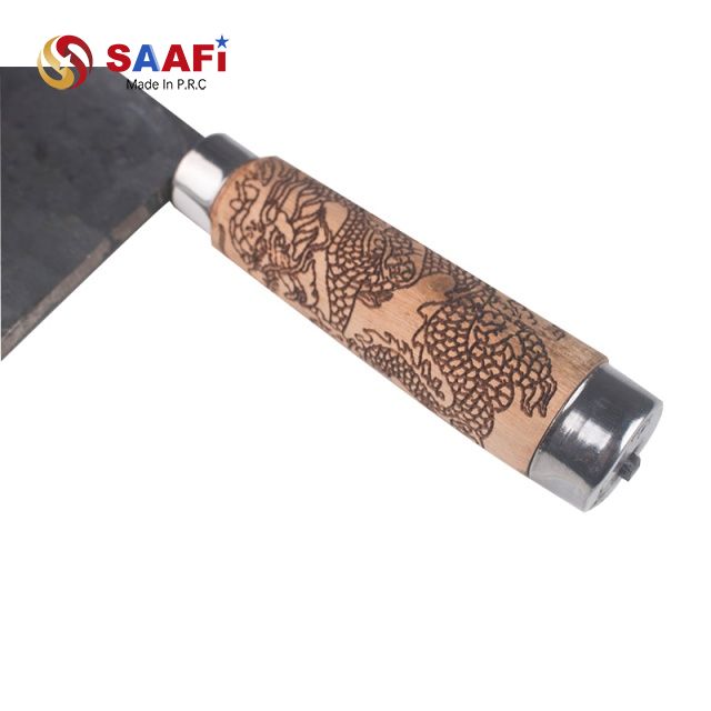 Hand-Forged Carbon Steel Chinese Cleaver with Carved Wooden Handle – Durable Kitchen Butcher Knife