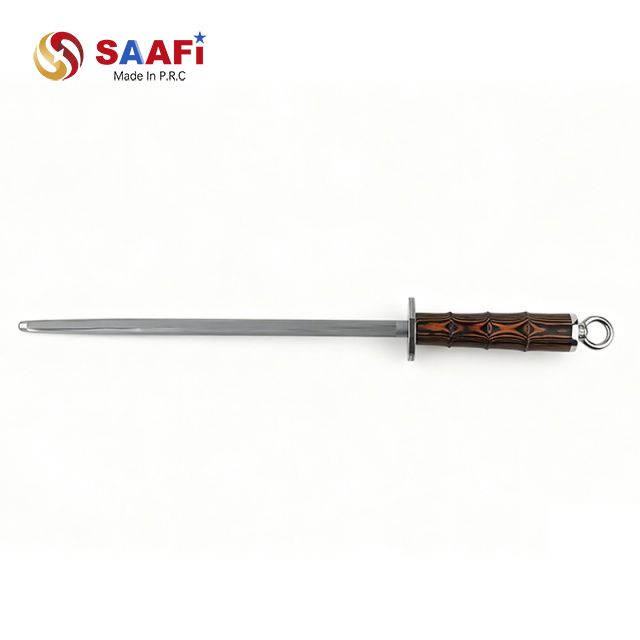Wood Pattern Handle Honing Steel – Precision Knife Sharpening Rod for Chefs & Home Kitchens