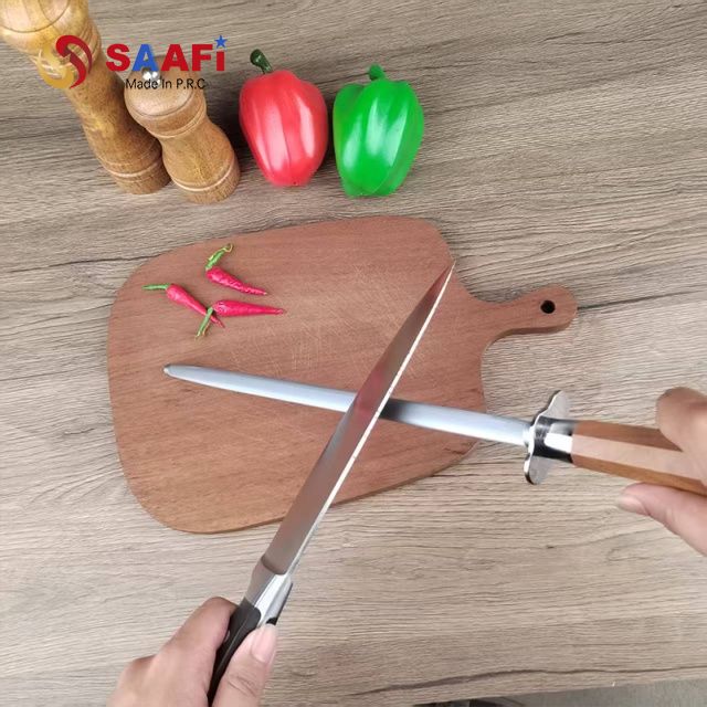 Professional Round Honing Steel with Wooden Handle – Kitchen Knife Sharpening Rod for Chefs