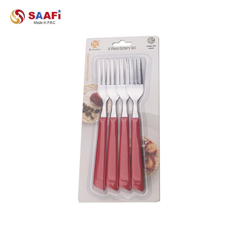 4-Piece Stainless Steel Fork Set with Plastic Handle | Household Cutlery for Kitchen & Dining