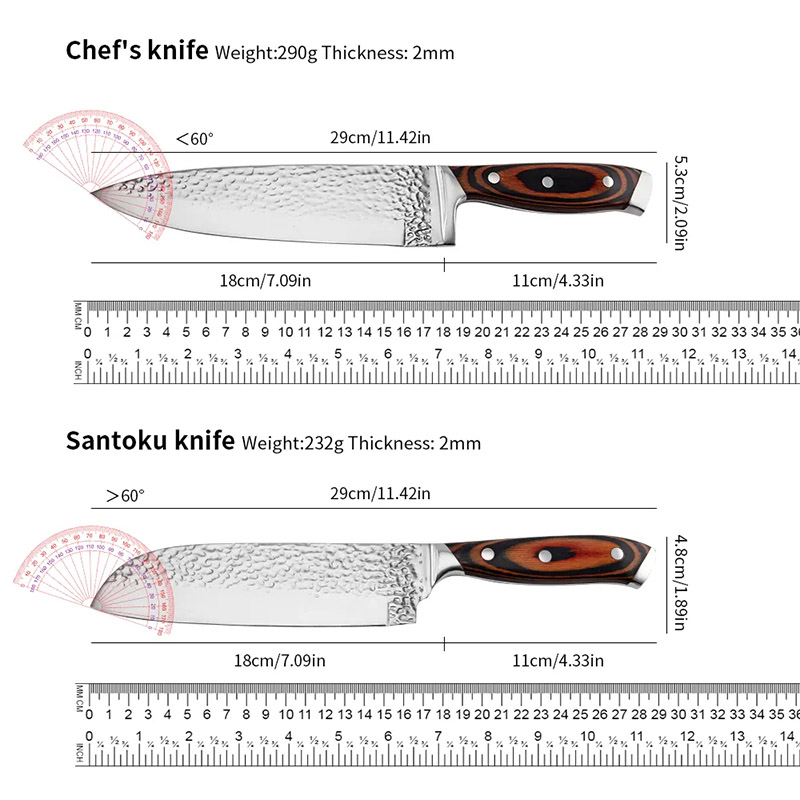 Kitchen Knives Chef with Red Colored Wooden Handle