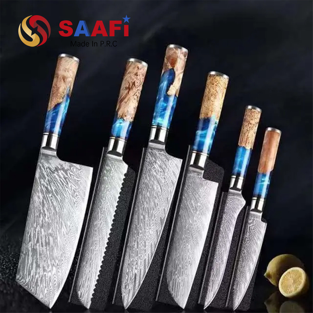 Damascus Steel Knife Set with Resin Forged Handle