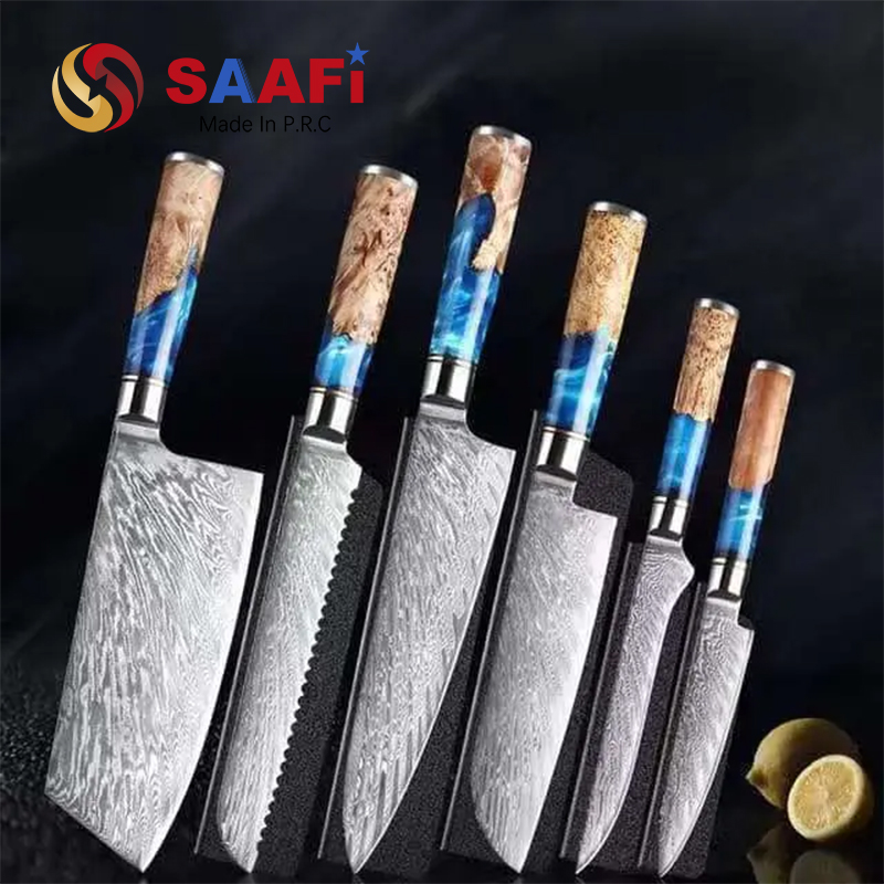 Damascus Steel Knife Set with Resin Forged Handle