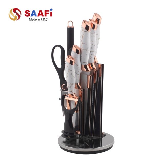 Modern Acrylic & Stainless Steel Knife Holder – Rotating Block with Custom Logo Options