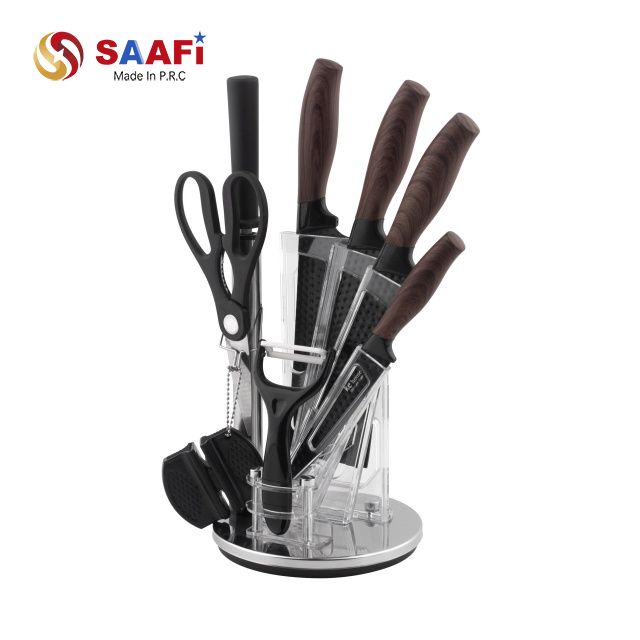 Stainless Steel Knife Holder with Transparent Acrylic Slots | Modern Kitchen Knife Block
