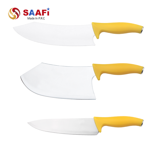 Professional Kitchen Knives with Yellow Plastic Handles
