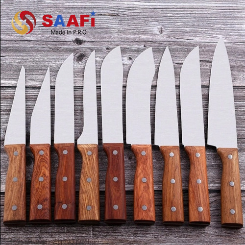 Wooden Handle Chef Knife Set – 3Cr Stainless Steel, 2mm Blade Thickness, 8 Designs for Professional Kitchens