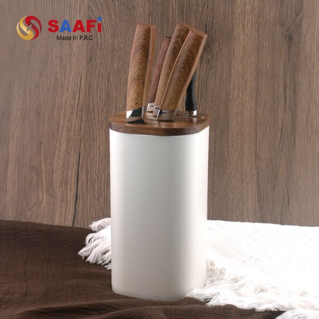 Modern Knife Block with Wooden Top – Sleek Countertop Knife Holder for Safe And Organized Storage