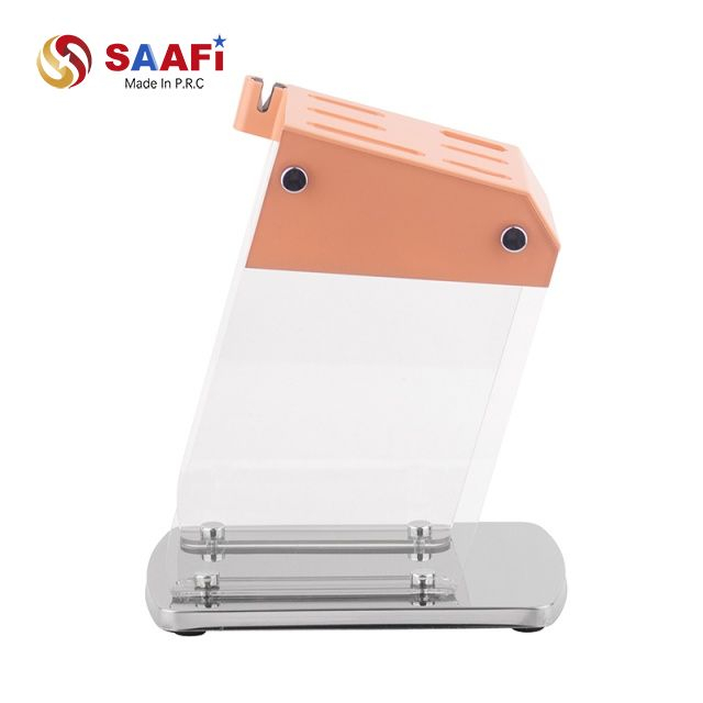 Knife Block with Built-in Sharpener, Square Head Design, ABS & Acrylic Stainless Steel Knife Holder