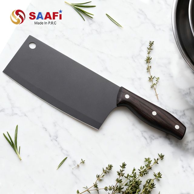 Professional Stainless Steel Cleaver Knife with Ergonomic Wooden Handle for Kitchen Use