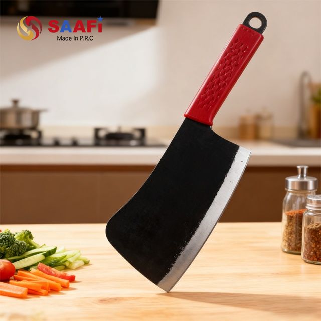 Heavy-Duty Butcher Cleaver Knife with Red Handle – 7mm Thick Blade for Meat Cutting