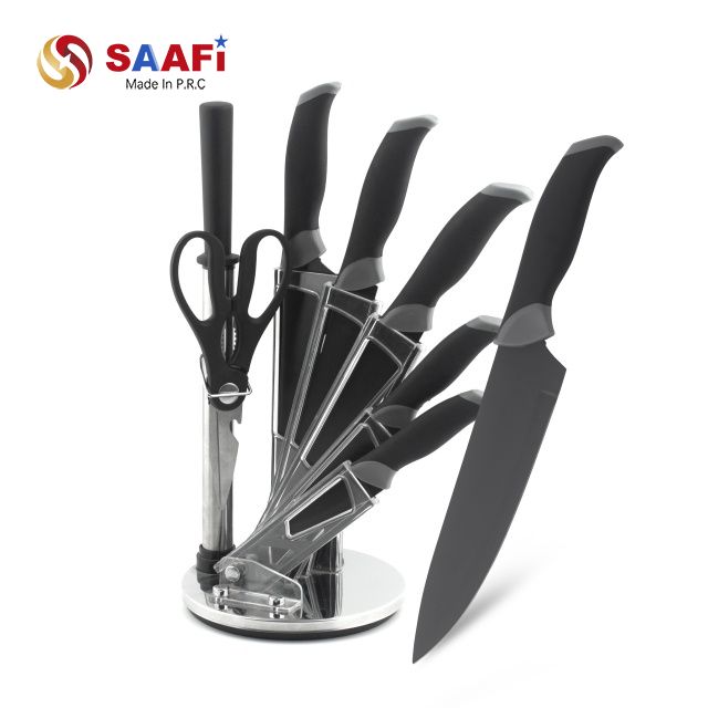 Rotating Stainless Steel Knife Block with Modern Slot Design for Kitchen Organization