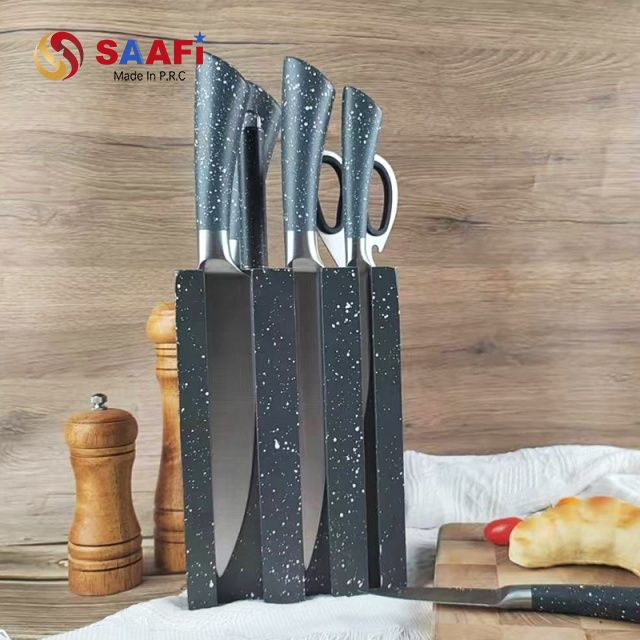 Snowflake Speckled Multifunctional Kitchen Knife Block – Modern Wooden Knife Holder for Home & Professional Use