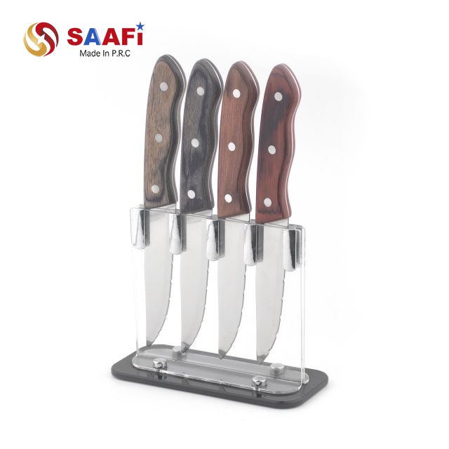 Clear Acrylic Knife Block Stand – Transparent Magnetic Kitchen Knife Holder for 4 Knives