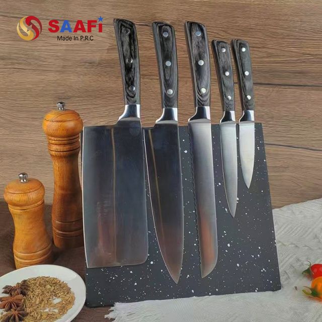 Modern Magnetic Knife Block with Sleek Black Galaxy Finish for Kitchen Organization