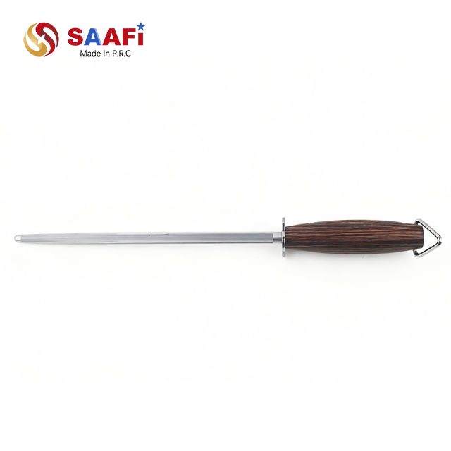 Professional Stainless Steel Honing Steel with Wood Grain Plastic Handle – Kitchen Knife Sharpening Rod