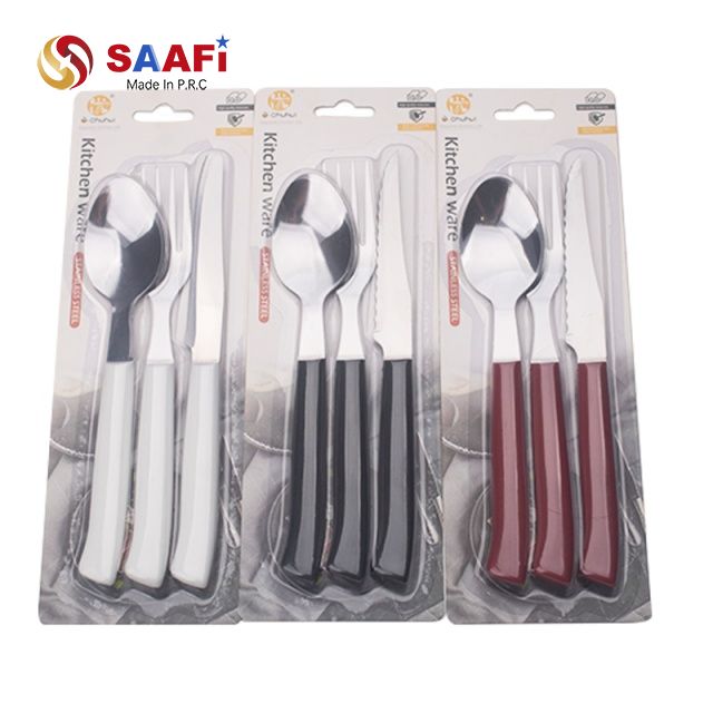 Stainless Steel Cutlery Set – Knife Fork Spoon with Plastic Handle | Blister Card Household Tableware