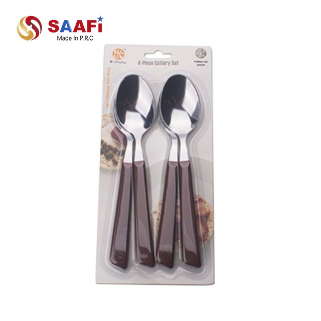 4 Piece Stainless Steel Spoons Set with Plastic Handles – Blister Card Cutlery Set for Home & Kitchen