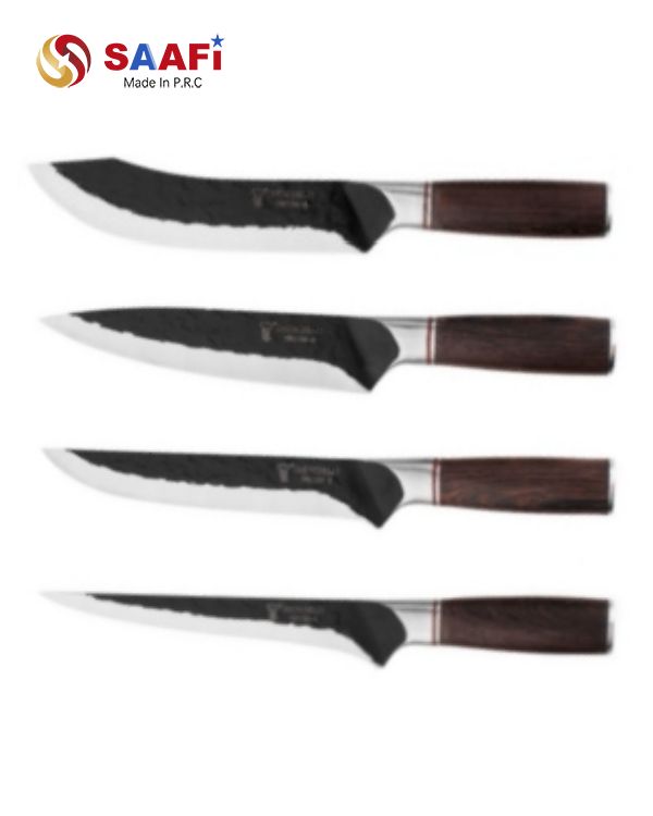 Forged Texture Stainless Steel Chef Knife with Dark Wood Handle for Professional Kitchens