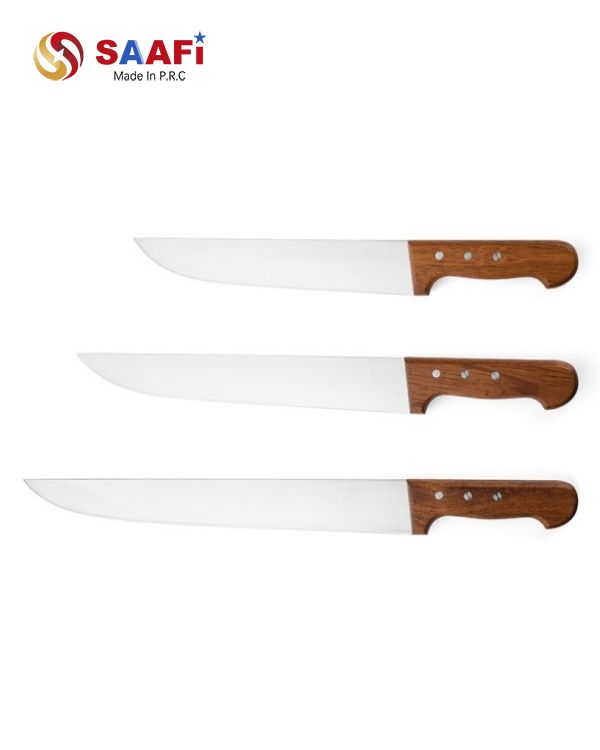 Professional Stainless Steel Slicing Knife with Wooden Handle for Commercial Kitchen & Butcher Use