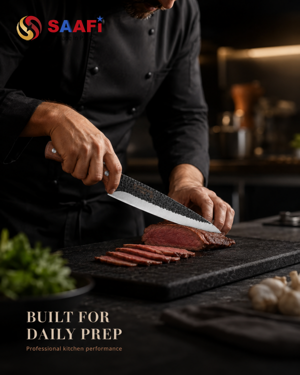 Forged Hammered Stainless Steel Kitchen Knives with Wooden Handle for Professional Use