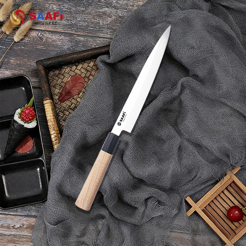 Japanese Style Sashimi Knife – Long Blade Sushi & Fish Slicing Knife with Wooden Handle