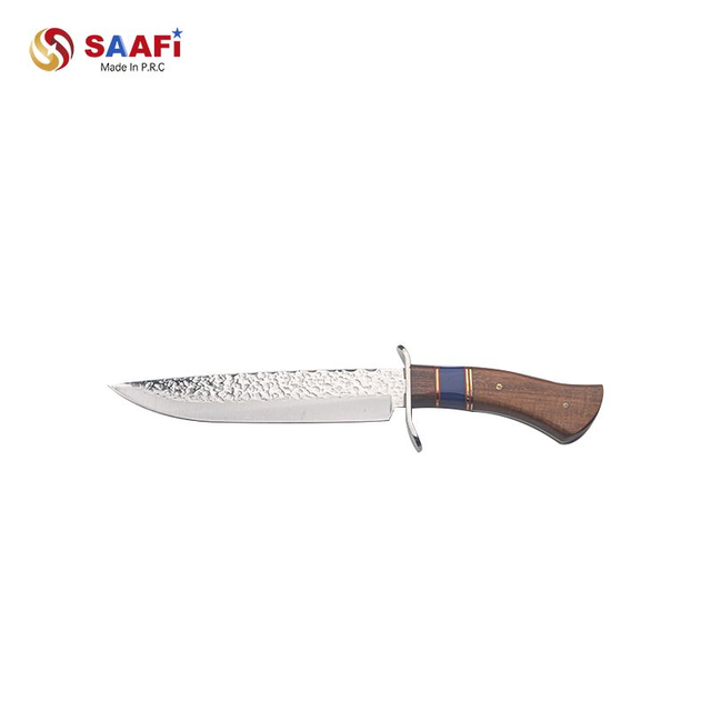 Hand Forged Damascus Pattern Hunting Knife with Wooden Handle And Guard – Outdoor Survival Fixed Blade Knife
