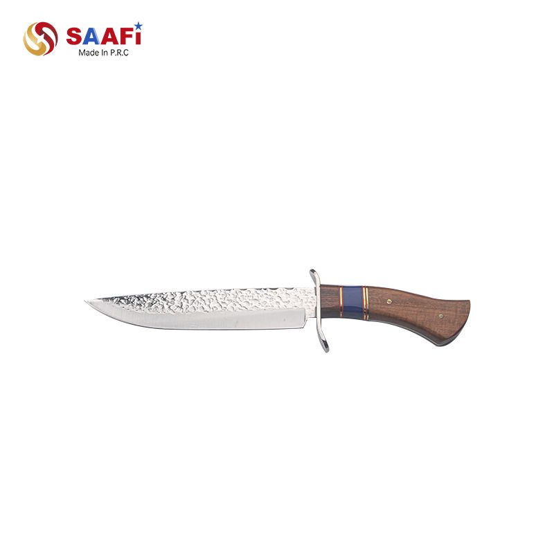 Hand Forged Damascus Pattern Hunting Knife with Wooden Handle And Guard – Outdoor Survival Fixed Blade Knife