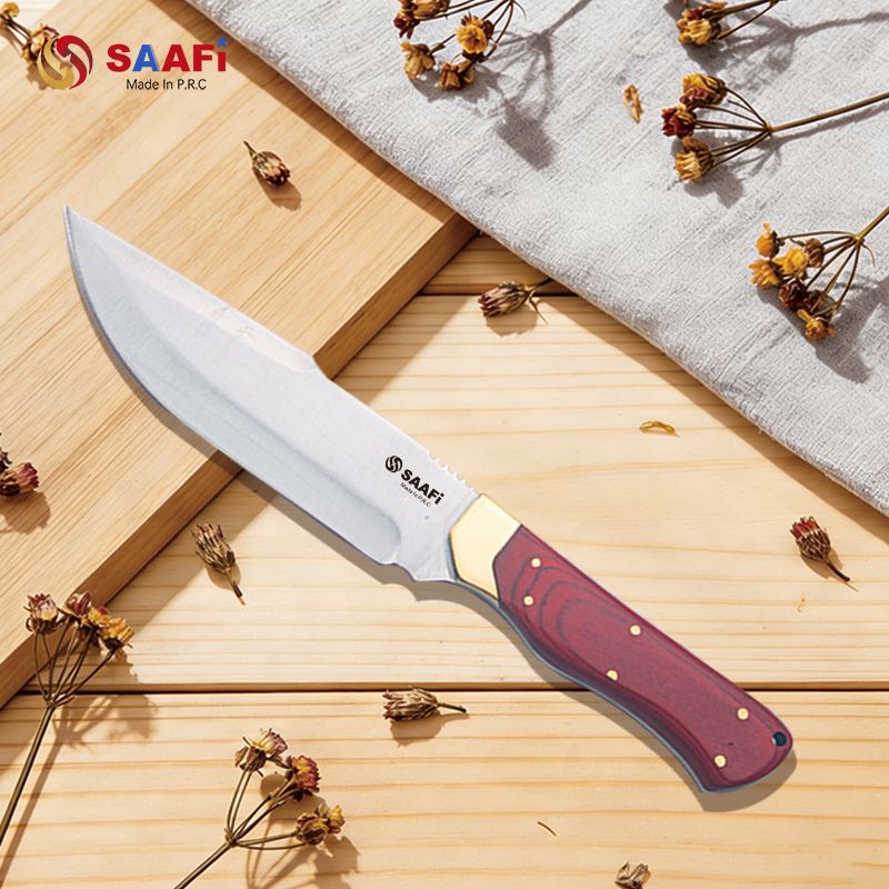 Heavy Duty Full Tang Outdoor Hunting Knife with Wooden Handle – Survival & Camping Fixed Blade