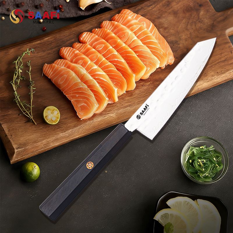 Japanese Santoku Knife with Hammered Blade And Wooden Handle – Multi-Purpose Kitchen Knife Supplier