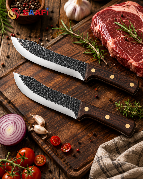 Professional Hammered Stainless Steel Kitchen Knives with Wooden Handle for Butcher And Commercial Use