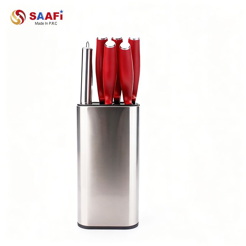 Plastic Handle Kitchen Knife Set with Storage Block – Stainless Steel Chef Knife Set for Home Kitchen