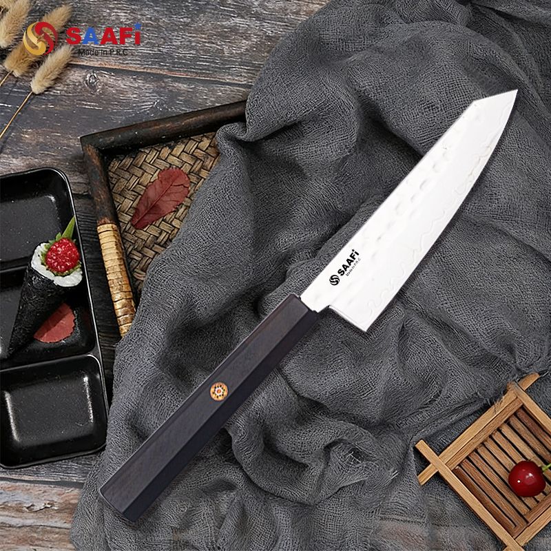 Japanese Santoku Knife with Hammered Blade And Wooden Handle – Multi-Purpose Kitchen Knife Supplier