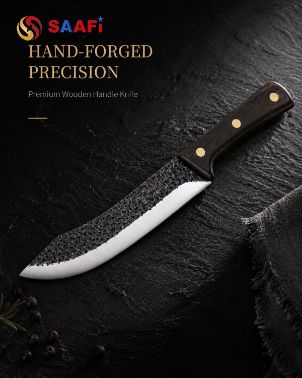 Professional Hammered Stainless Steel Kitchen Knives with Wooden Handle for Butcher And Commercial Use