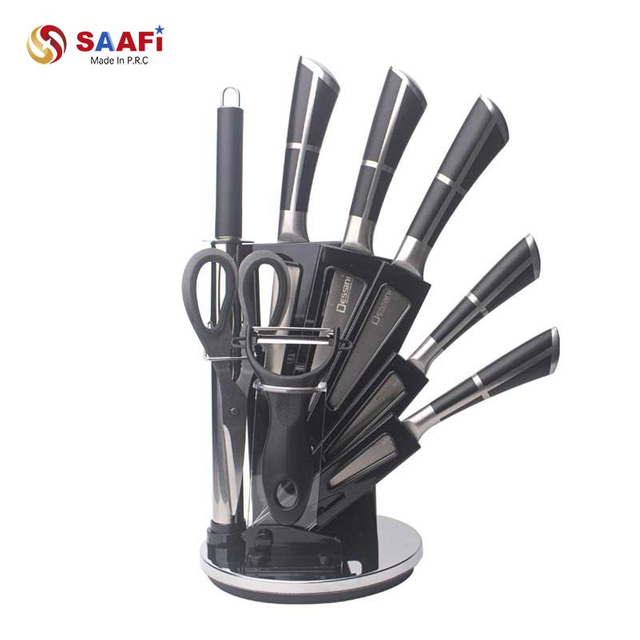 Stainless Steel Kitchen Knife Block Set with Rotating Stand