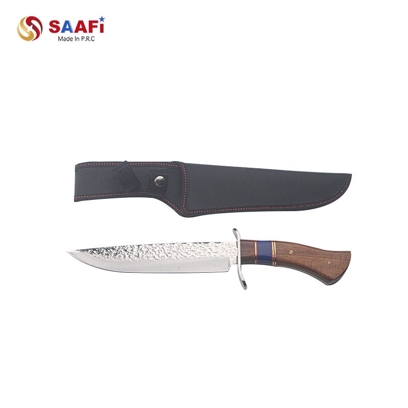 Hand Forged Damascus Pattern Hunting Knife with Wooden Handle And Guard – Outdoor Survival Fixed Blade Knife