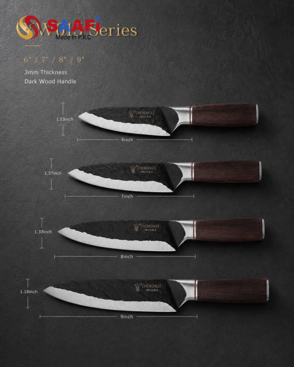 Forged Texture Stainless Steel Chef Knife with Dark Wood Handle for Professional Kitchens