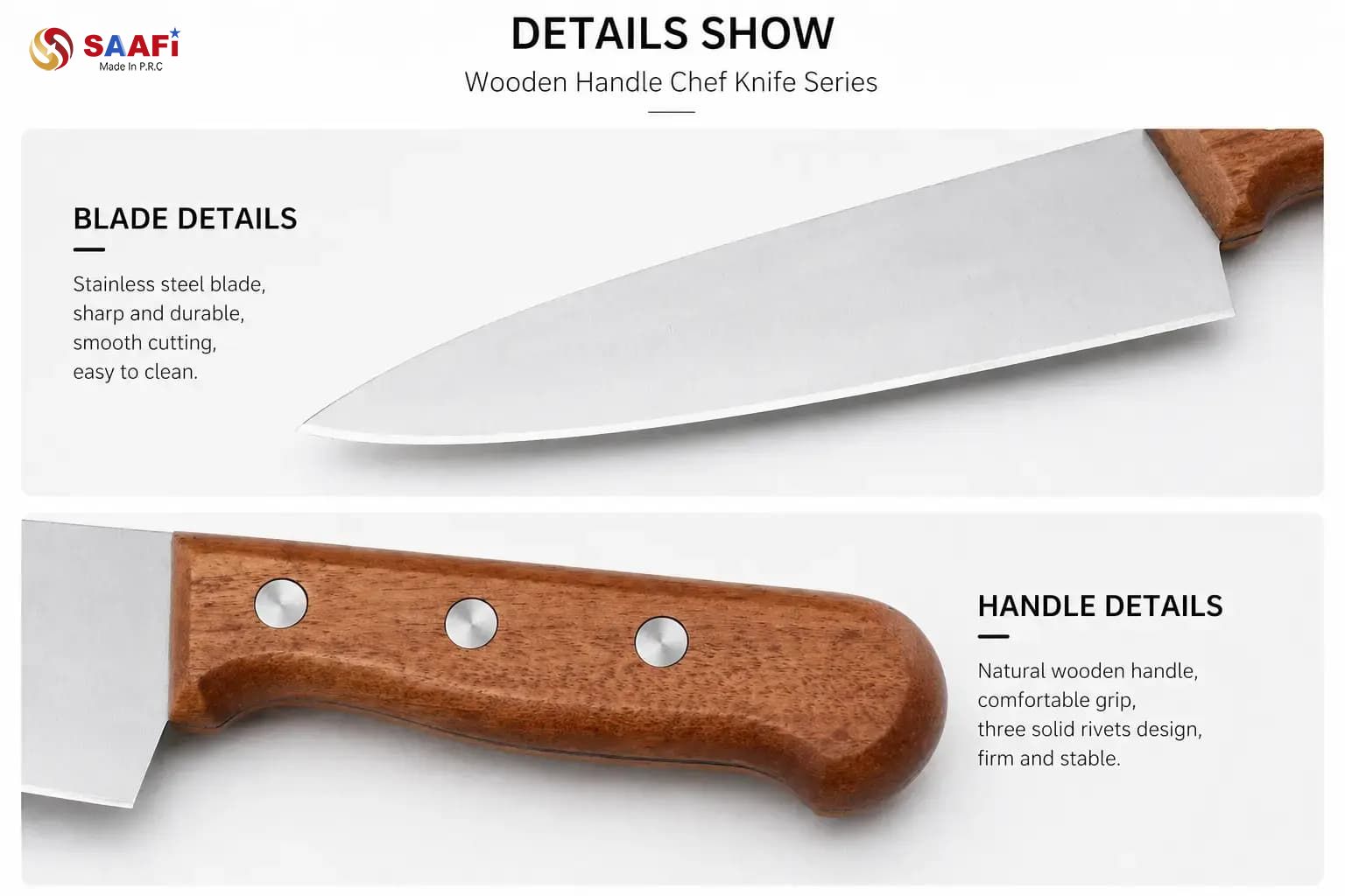 Wooden Handle Chef Knife Stainless Steel Kitchen Knife for Wholesale & OEM